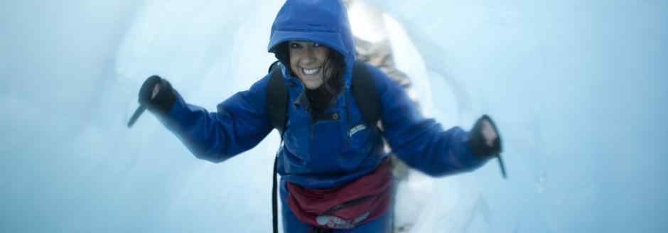 girl doing skating on glacier