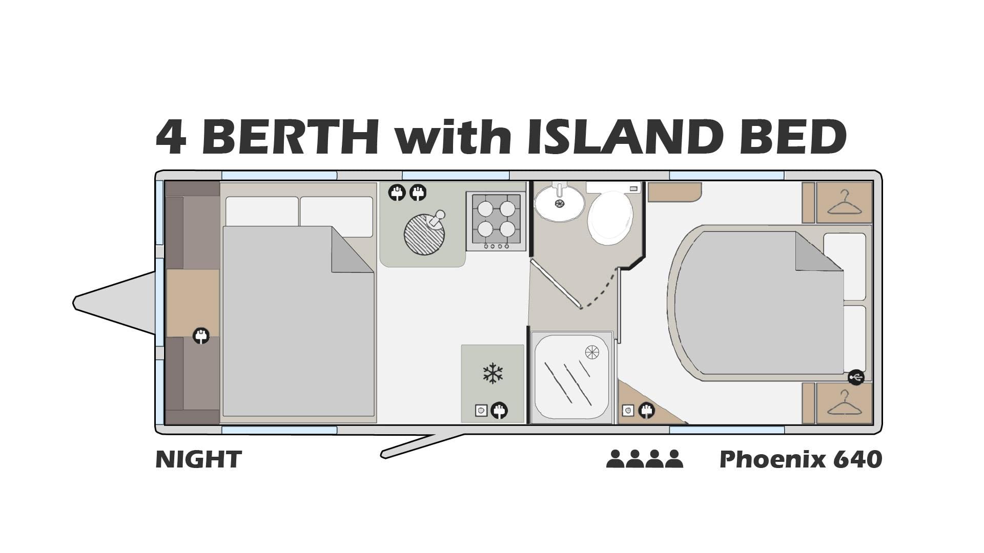Phoenix 640 Fixed island bed NIGHT Plan view