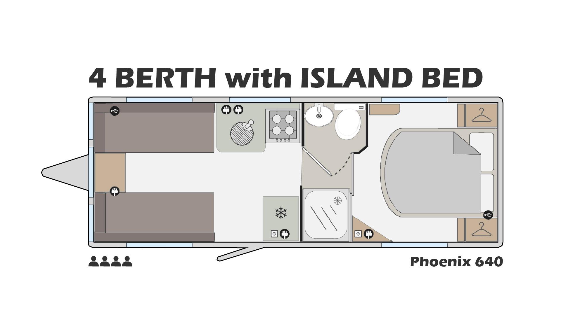 Phoenix 640 Fixed island bed Plan view